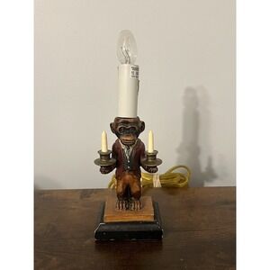Vintage Monkey Butler Table Lamp Holding Candlesticks Resin Figurine Works